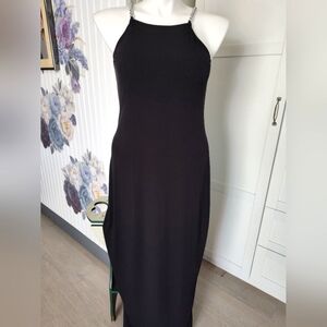 Michael Kors Chain Link Strap Maxi Dress Slender Fit Black Sz Lg Excellent Cond